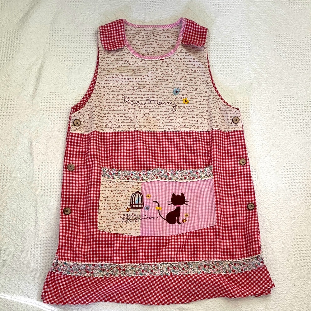 Rosemary’s Vintage Kittycat Apron Handmade Gingham Embroidered Pockets Buttons